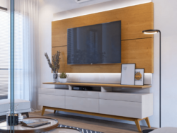 Painel Classic e Rack Classic  3 Gavetas  1.8 Off White/Nature