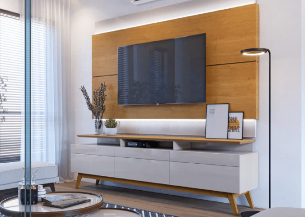 Painel Classic e Rack Classic  3 Gavetas  1.8 Off White/Nature