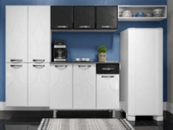 Cozinha de Aço Completa com Balcão Telasul Rubi Branco/Preto