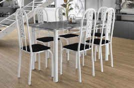 Conj Mesa Araguaia 6 Cad Tubolar Branco Tampo Granito 1.40