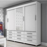 Roupeiro Chicago 3 Portas Branco com Espelhos e Pés