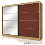 Roupeiro Madmarcs Sevilha 100% MDF 2 Portas Amendoa/Turquesa/Bordo 1 Porta com Espelho