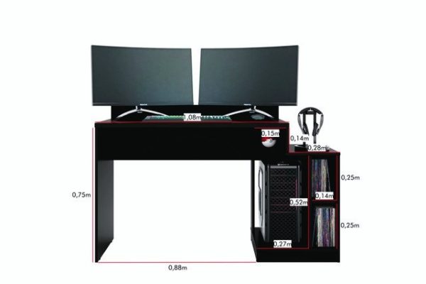 Mesa Computador Gamer Play Preto Fosco/Vermelho - Image 3