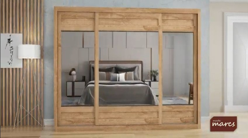 Roupeiro Sofia 3 Portas Espelhadas Amêndoa 100% MDF - Lojas Maisa