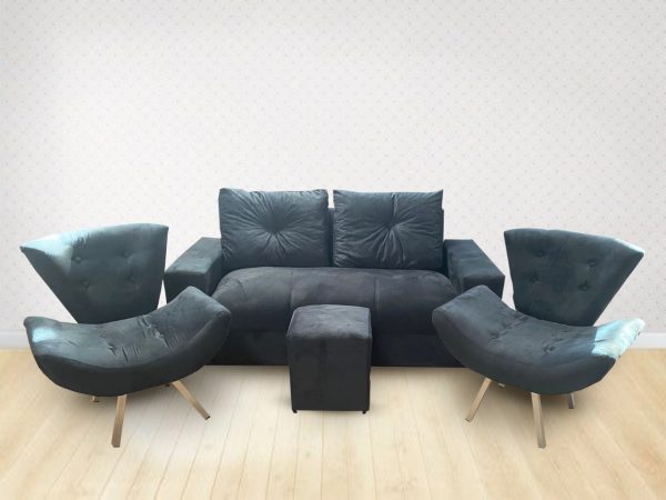Sofá 2 Lugares com 2 Poltronas + Puff Grátis Azul Pavão Claro