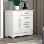 Cômoda Chicago 4 Gavetas 1 Porta Com Pés Neve