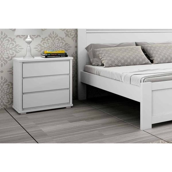 Mesa De Cabeceira Stillus 3 Gavetas  Branco Neve - Image 3