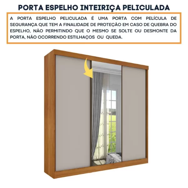 Roupeiro Dacar  3 portas Com Espelho Cinamomo/Off White - Image 3