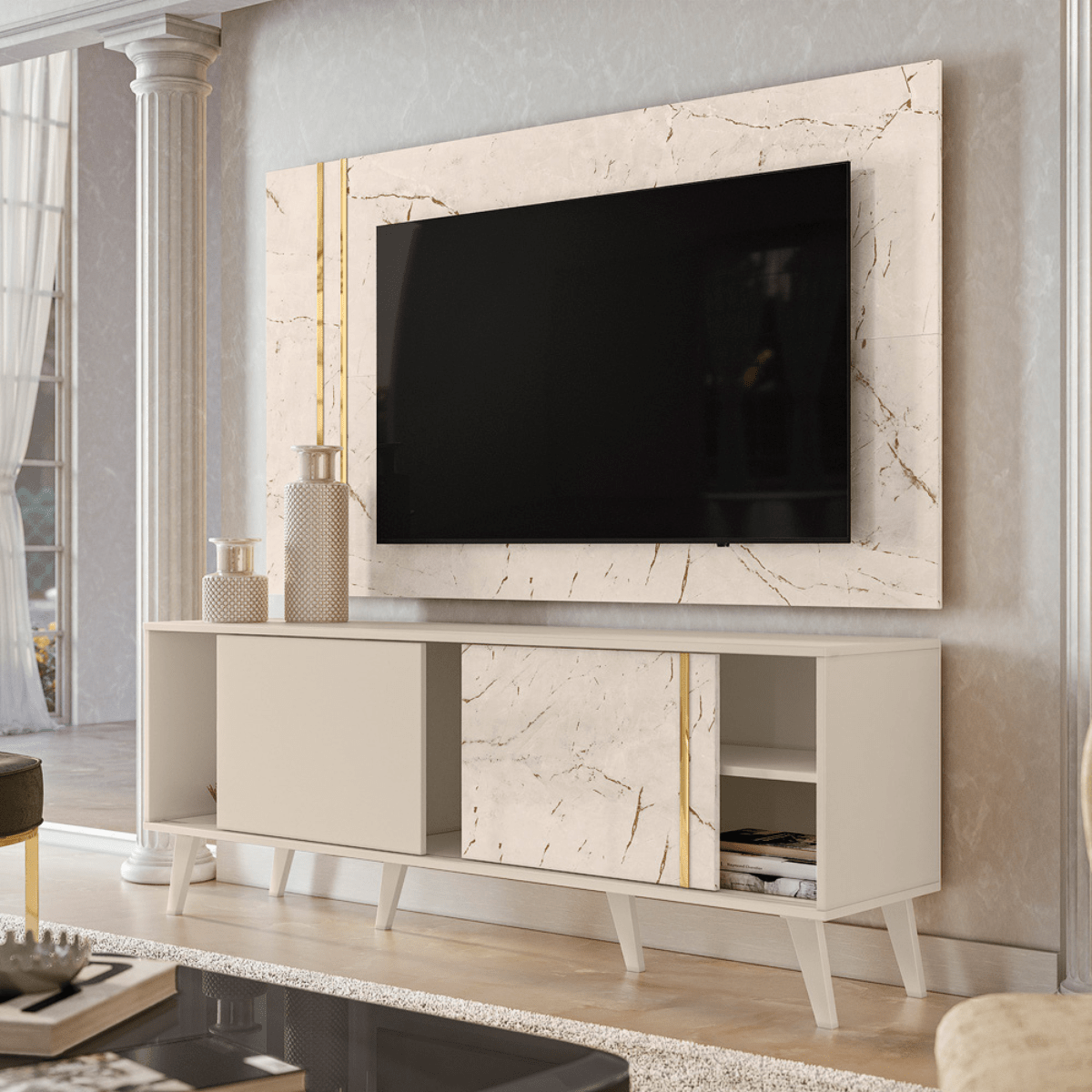 Combo Cronos Bancada + Painel Calacata/ Off White - Imagem 4