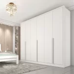 Roupeiro Fortuna 6 Portas em MDF Com Espelho e Pés Neve/ Neve