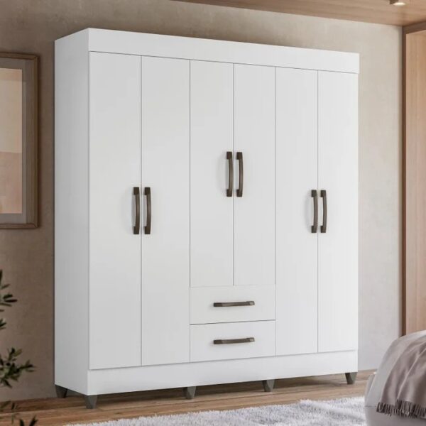 Roupeiro Luna 6 Portas 2 Gavetas Branco 100% MDF