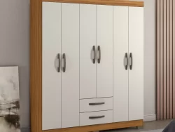 Roupeiro Luna 6 Portas 2 Gavetas Off White/Madeirado 100% MDF